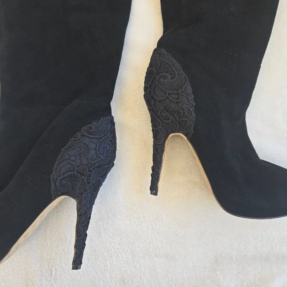 Betsey Johnson‎ Over The Knee Leather Suede High Heel Boots Black Size 8 1/2